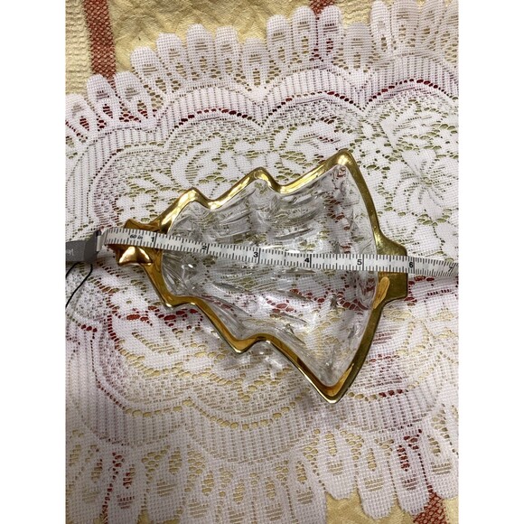 Vintage Christmas Tree Shaped Trinket Dish Clear Glass with Gold Trim - Picture 4 of 7